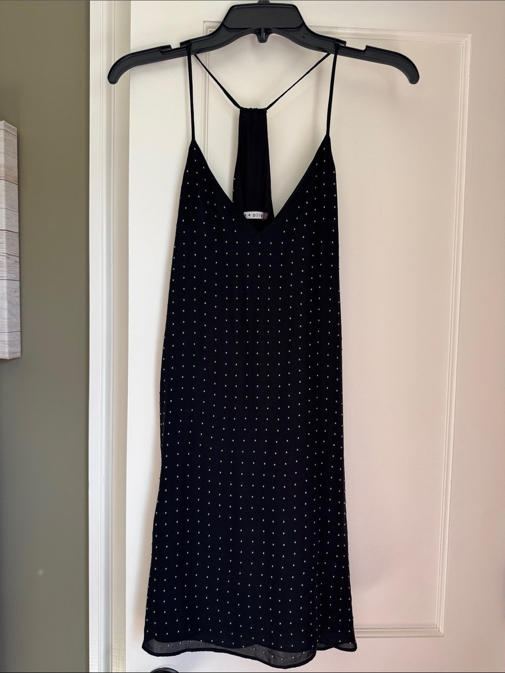 Alice + Olivia Black Mini Slip Dress with Silver Dot Embellishments